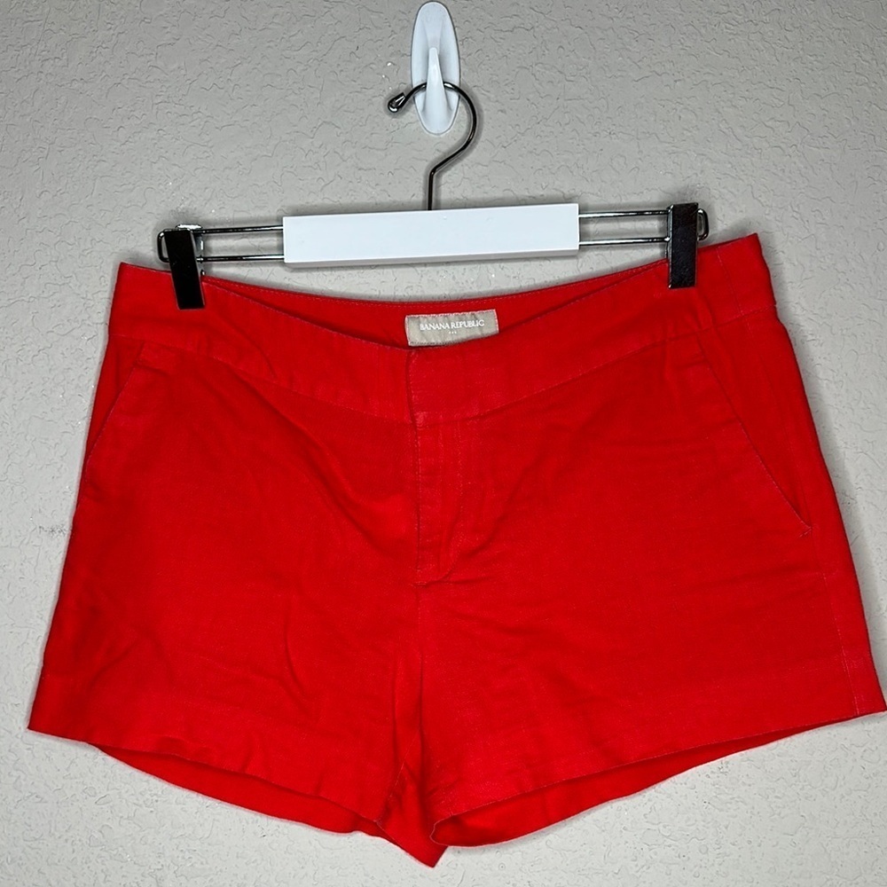 Banana‎ Republic Factory Linen Cotton Blend Flat Front Taffeta Red Shorts Size 6